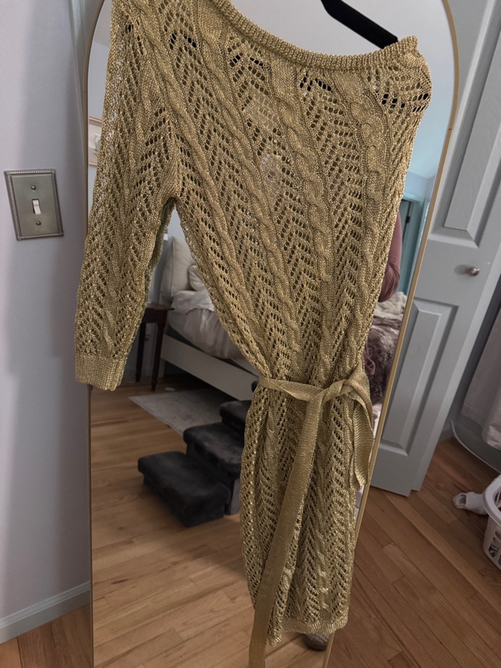 Knit Belted Openwork one shoulder  — Gold